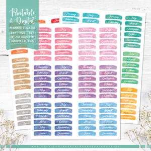 Copertine mensili, adesivi per planner stampabili e digitali, PDF stampabili, Silhouette Studio, Cricut PNG, PNG individuali, adesivi per diario, Goodnotes