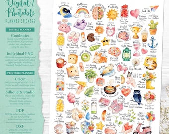 Pegatinas para planificador de salud mental: imprimibles y digitales (Goodnotes, Cricut, PDF, Silhouette Studio, PNG individual)
