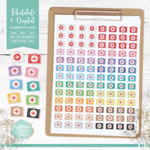 Erste-Hilfe-Box druckbare & digitale Aufkleber, Aufkleber für Arztboxen, druckbare PDF, Cricut PNG, individuelle PNG, Journalaufkleber
