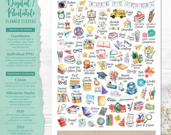 School Planner Stickers: Printable & Digital (PDF, Cricut, Silhouette Studio, Pre-Cropped PNG for Goodnotes)