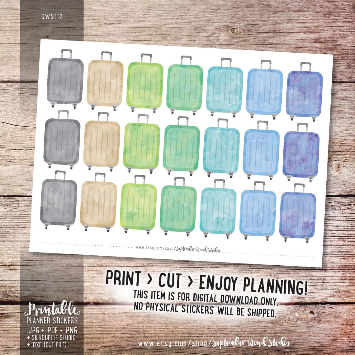 Luggage Printable Planner Stickers Watercolor Luggage | Etsy