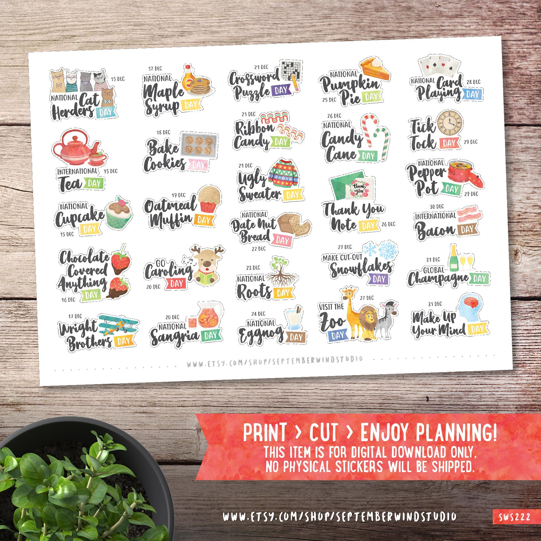 December Wacky Holidays Printable Planner Stickers Watercolor Etsy Canada