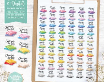 Change Towels Planner Stickers: Printable & Digital (PDF, Cricut, Silhouette Studio, Pre-Cropped PNG for Goodnotes)
