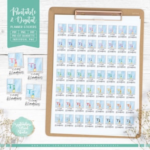 Clean Windows Printable Planner Stickers, Clean Windows Digital Stickers, Pre-Cropped PNG, Printable PDF, Silhouette & Cricut Files