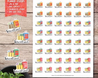 Vacation Printable Planner Stickers, Travel Watercolor Stickers, Planner Decorations, Erin Condren Sticker, Printable Stickers, Cut File