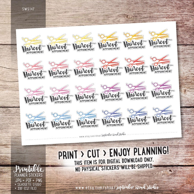Haircut Printable Planner Stickers Haircut Appointment Etsy