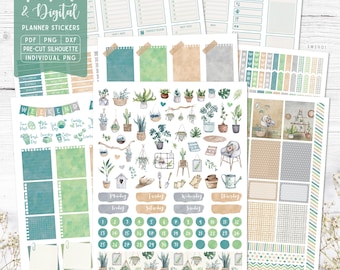 Naklejki do planera ogrodu Boho: do druku i w wersji cyfrowej (PDF, Cricut, Silhouette Studio, wstępnie przycięte pliki PNG dla Goodnotes)