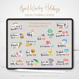 Pegatinas de planificador digital de April Wacky Holidays, pegatinas de GoodNotes, pegatinas digitales precortadas