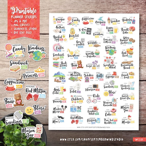 November Wacky Holidays Printable Planner Stickers Watercolor - Etsy