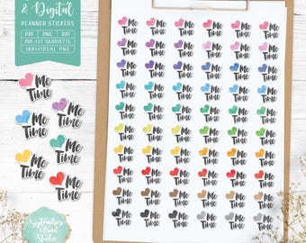 Pegatinas para planificador "Tiempo para mí" con forma de corazón, imprimibles y digitales (PDF)