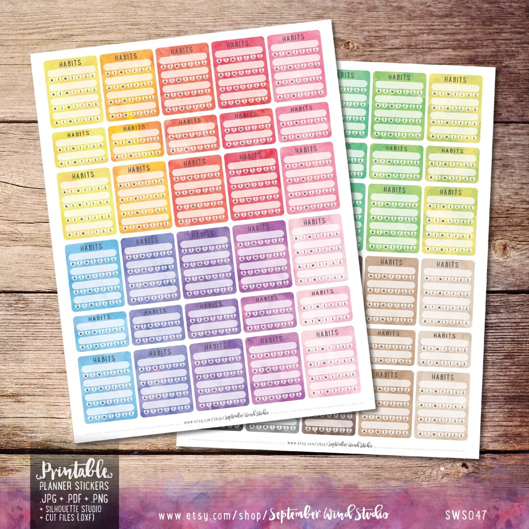 Habit Tracker Printable Planner Stickers, Watercolor Habits Stickers ...