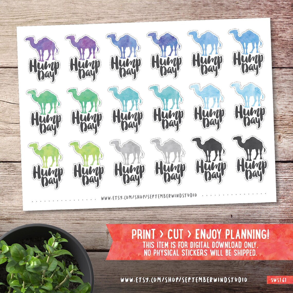 Hump Day Printable Planner Stickers Watercolor Stickers Hump | Etsy