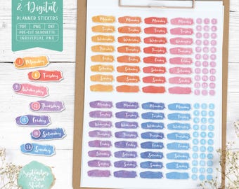 Date Cover Planner Stickers: Watercolor Days (Printable & Digital)