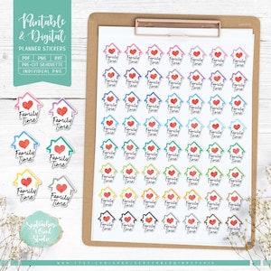 Familienzeit druckbare Planner Aufkleber, Familienzeit digitale Aufkleber, zugeschnittene PNG-Dateien, druckbare PDF-Dateien und Cricut-Dateien