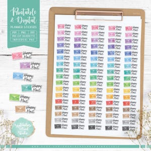 Happy Mail druckbare Planer Aufkleber, Happy Mail digitale Aufkleber, zugeschnittene PNG-, druckbare PDF-, Silhouette- und Cricut-Dateien