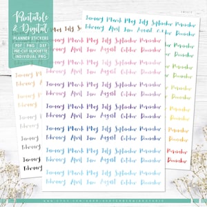Copertine mensili, adesivi per planner stampabili e digitali, PDF stampabili, Silhouette Studio, Cricut PNG, PNG individuali, adesivi per diario, Goodnotes