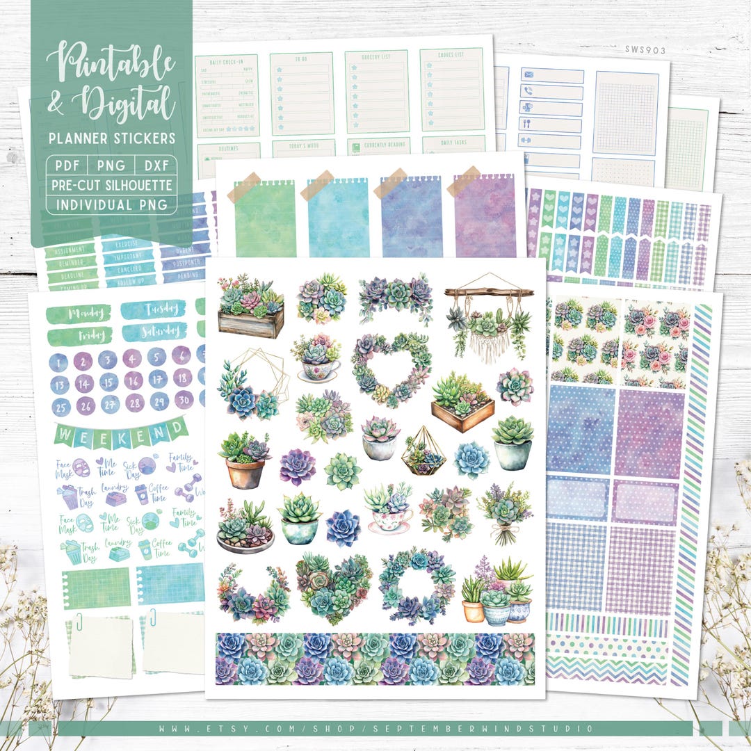 Succulent Printable & Digital Planner Stickers, Weekly Kit, Printable ...