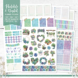 Sukkulente druckbare & digitale Planer-Aufkleber, wöchentliches Kit, druckbare PDF, Cricut PNG, individuelle PNG, Journalaufkleber, Goodnotes