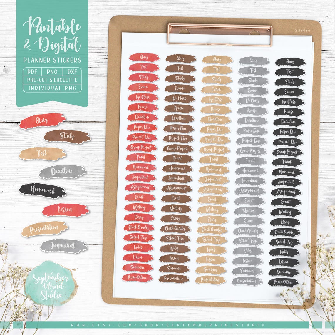 School Planner Stickers: Printable & Digital (PDF, Cricut PNG ...