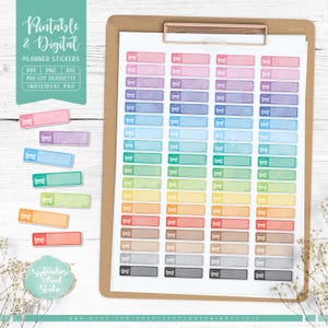 Autoafdrukbare plannerstickers, digitale autostickers, aquarel autolabels, voorgesneden png-bestand, afdrukbare pdf, dagboekstickers