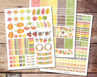 Autumn Printable Planner Stickers, Autumn Stickers, Weekly kit, Printable Stickers, Printable Weekly Kit, Cut File