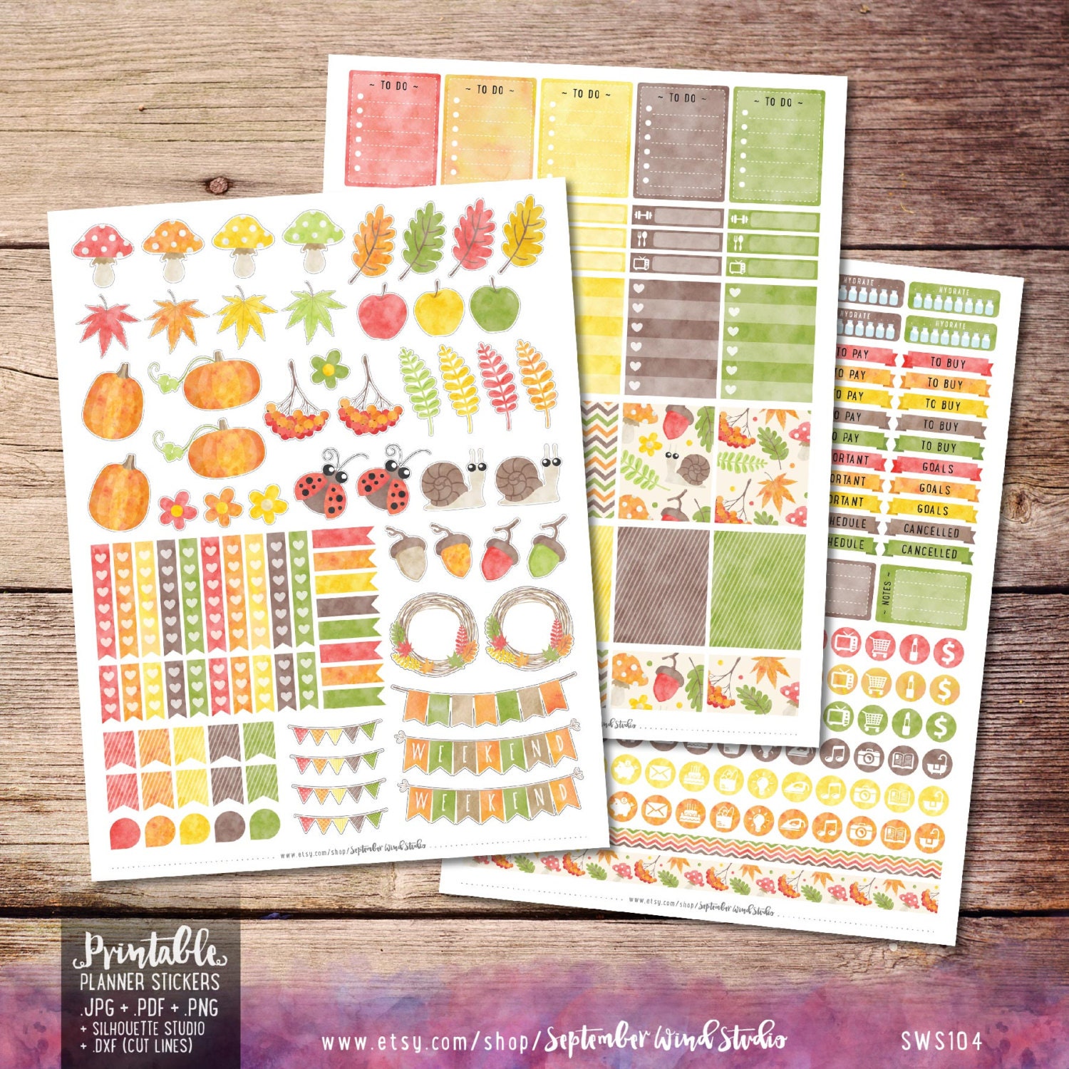 Autumn Printable Planner Stickers Autumn Stickers Weekly - Etsy