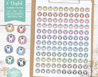 ロボット掃除機プランナーステッカー：印刷可能＆デジタル（PDF、Cricut、Silhouette Studio、Goodnotes用トリミング済みPNG）