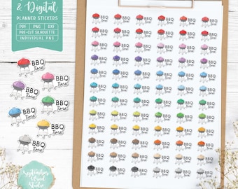 Stickers BBQ-tijdplanner: afdrukbaar en digitaal (pdf, Cricut, Silhouette Studio, voorgesneden png-bestand voor Goodnotes)