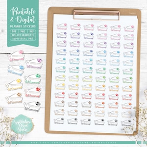 Afdrukbare plannerstickers huisdierverzorging, stickers dierenverzorging, voorgesneden png, afdrukbare pdf, silhouet, Cricut