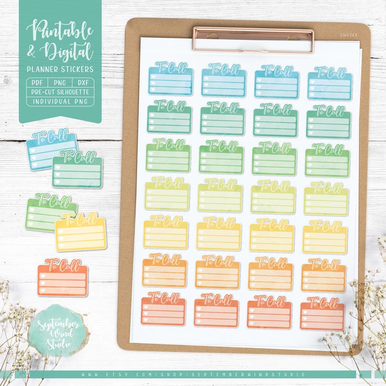Call List Sticker To Call Planner Stickers: Printable & Digital (PDF, Cricut, Silhouette ...