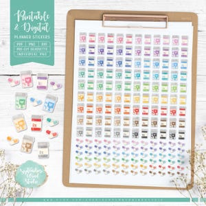 Afdrukbare medicatieplannerstickers, medicatie digitale stickers, pillenstickers, voorgesneden png, afdrukbare pdf, silhouet, Cricut