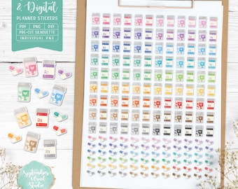Medication Planner Stickers: Printable & Digital (PDF, Cricut PNG, Silhouette Studio, Pre-Cropped PNG for Goodnotes)