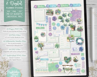 Succulent Planner Stickers: Printable & Digital (PDF, Cricut, Silhouette Studio, Pre-Cropped PNG for Goodnotes)