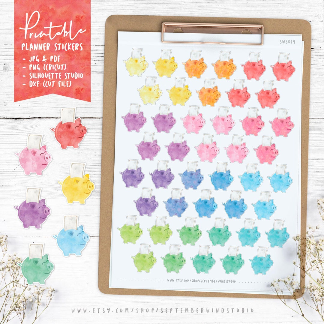 Piggy Bank Saving Printable Planner Stickers Watercolor Piggy - Etsy
