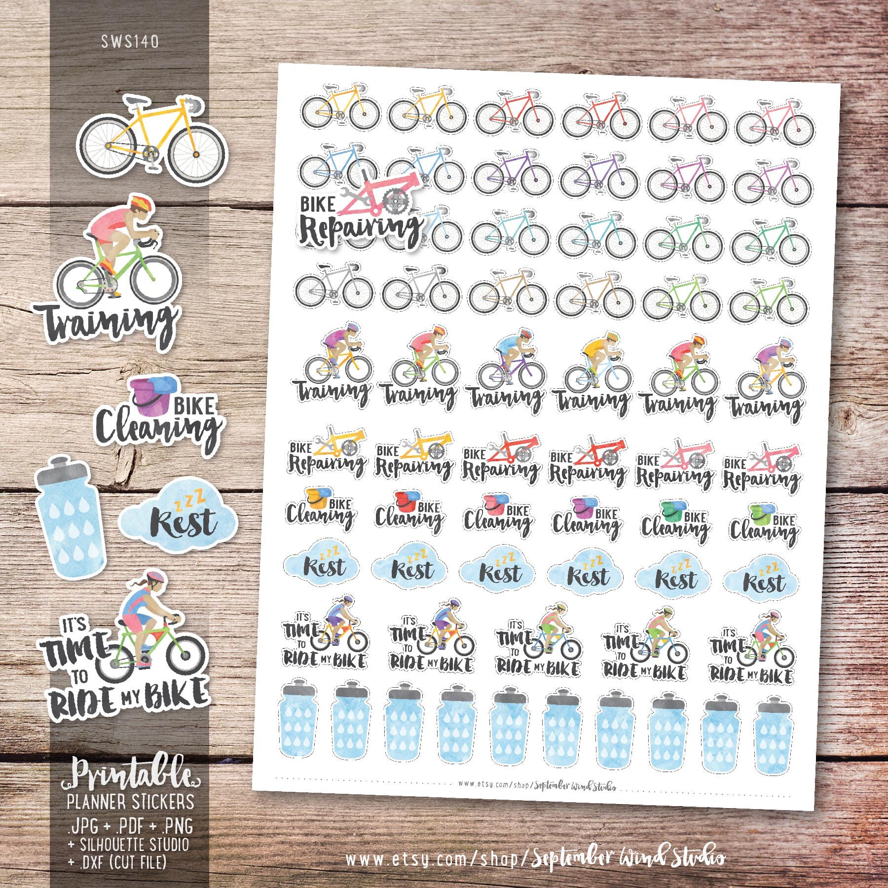 Bike Cycling Printable Planner Stickers, Watercolor Racing Bicycle ...