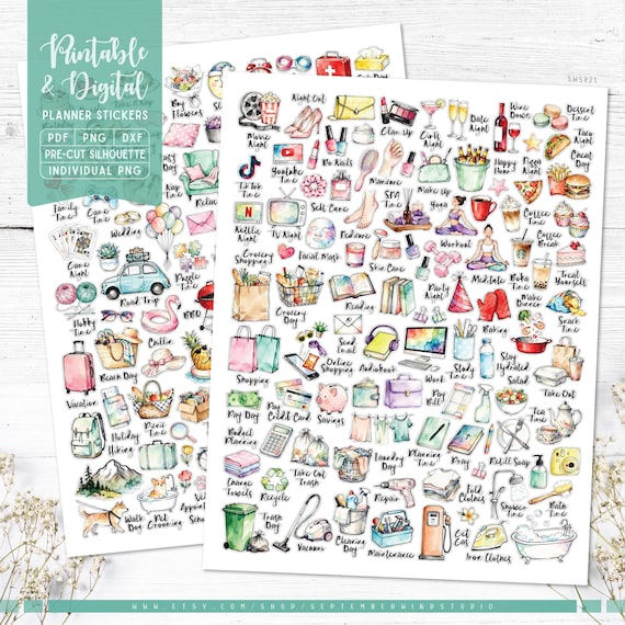 Everyday Life Planner Stickers: Printable & Digital (PDF, Cricut, Silhouette Studio, Pre-Cropped PNG for Goodnotes)