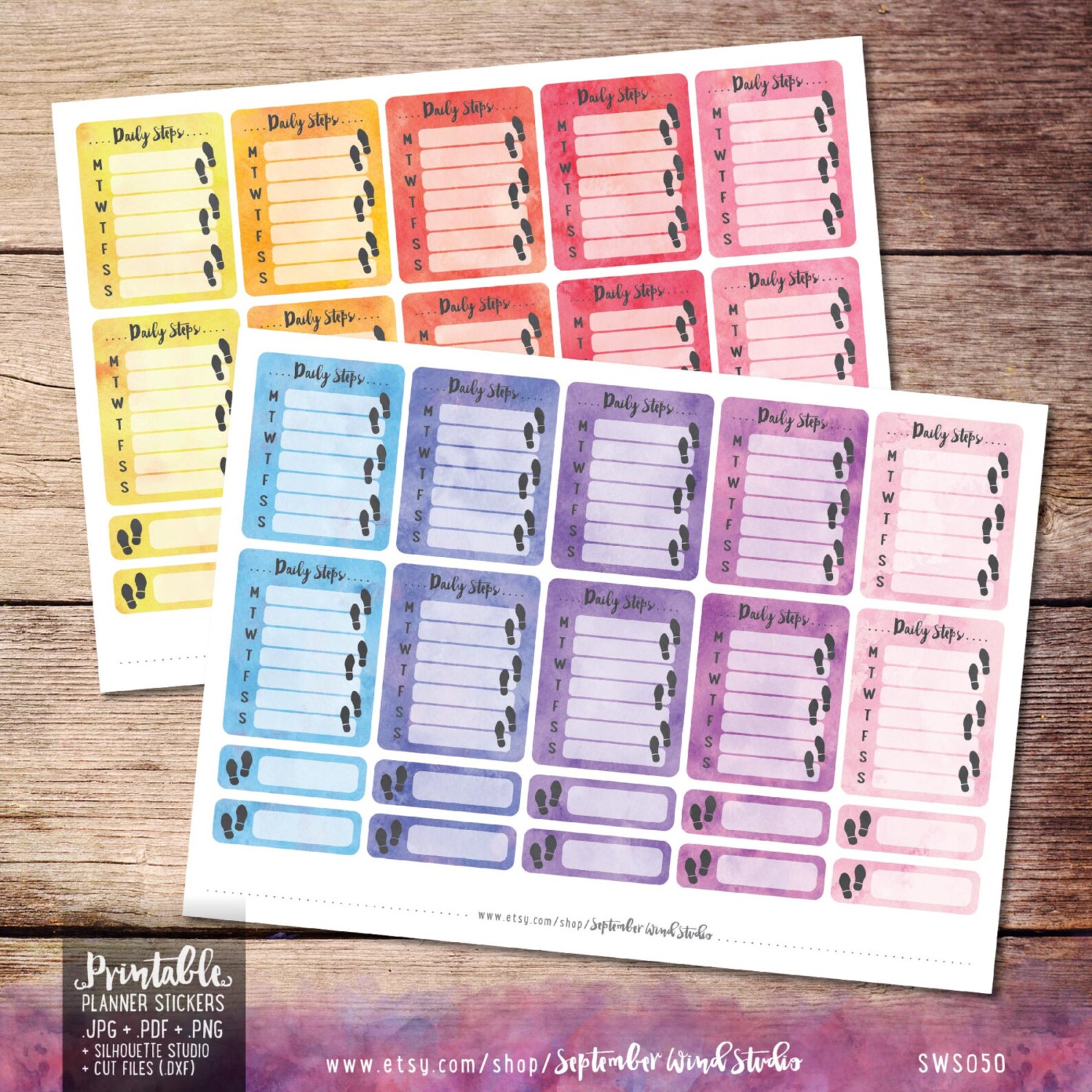 Daily Steps Printable Planner Stickers Watercolor Daily Steps - Etsy