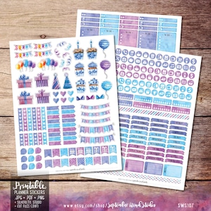 Birthday Printable Planner Stickers, Birthday Stickers, Weekly kit, Printable Stickers, Printable Weekly Kit, Cut File