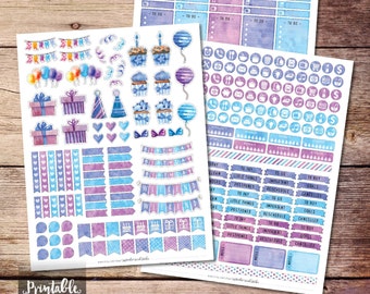 Birthday Printable Planner Stickers, Birthday Stickers, Weekly kit, Printable Stickers, Printable Weekly Kit, Cut File