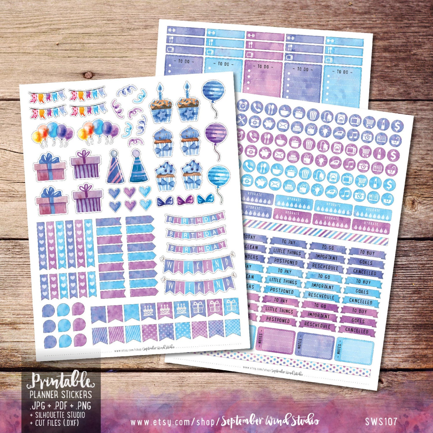 Birthday Printable Planner Stickers Birthday Stickers Weekly - Etsy