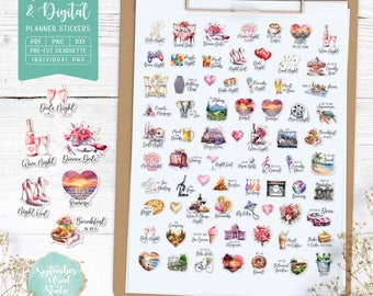 Date Night Planner Stickers: Printable & Digital (PDF, Cricut, Silhouette Studio, Pre-Cropped PNG for Goodnotes)