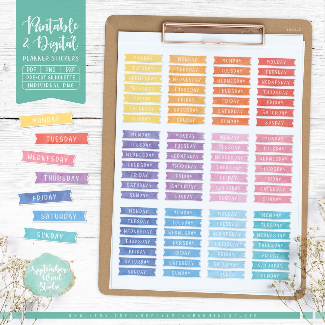 Week Names Stencil Days of the Week Planner Stickers: Printable & Digital (PDF, Cricut ...