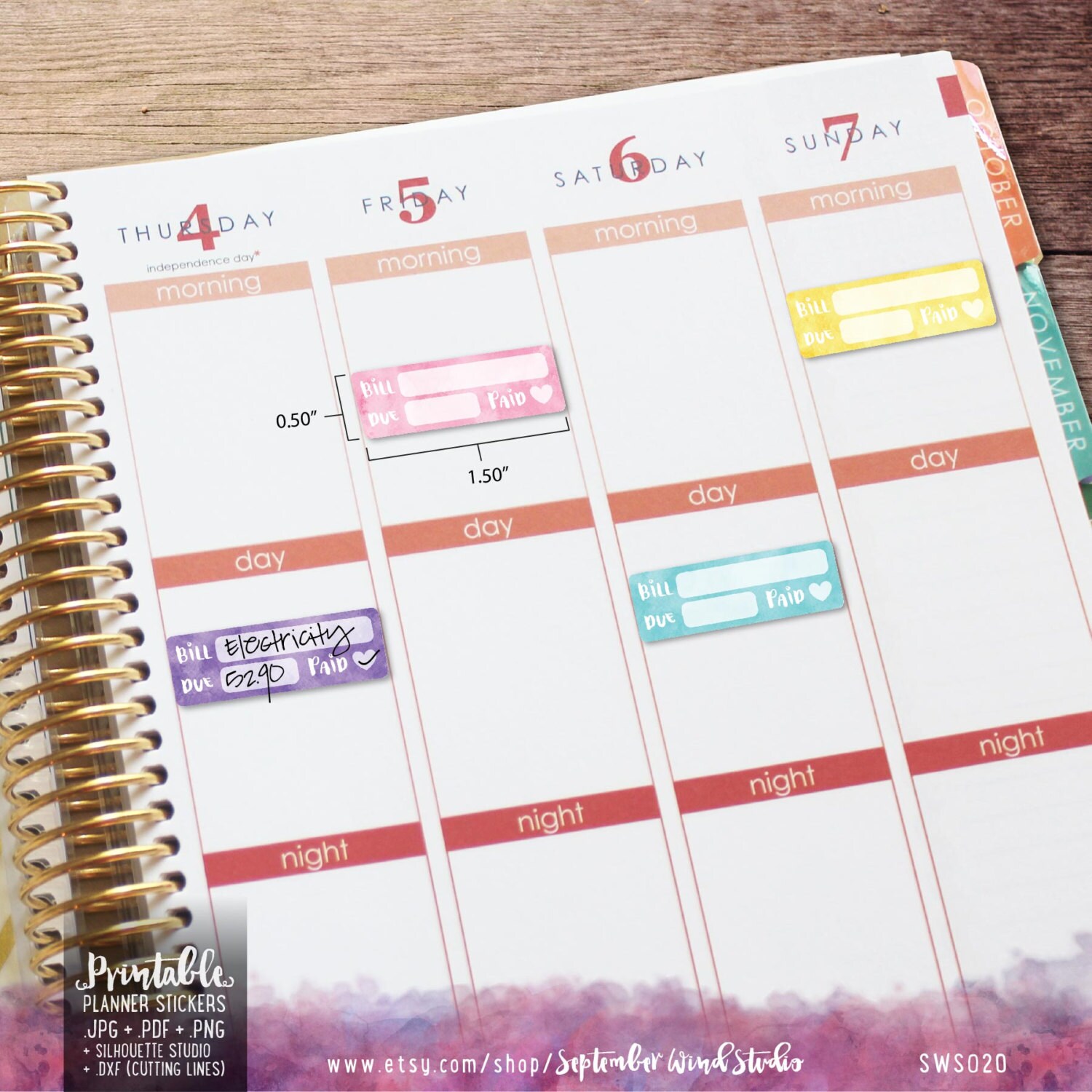 Bill Due Printable Planner Stickers Watercolor Bill Due - Etsy