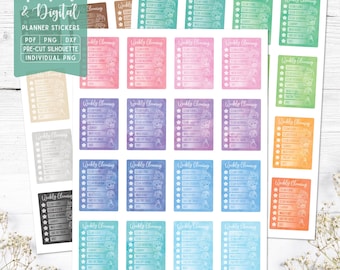 Weekly Cleaning Planner Stickers: Printable & Digital (PDF, Cricut, Silhouette Studio, Pre-Cropped PNG for Goodnotes)
