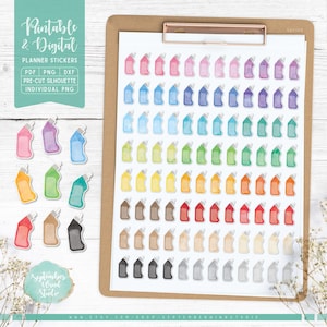 Toiletreiniger fles afdrukbare en digitale plannerstickers, schoonmaakstickers, afdrukbare pdf, Cricut png, individuele png, dagboekstickers