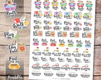 Dog Care Printable Planner Stickers, Watercolor Dog Care Stickers, Dog Stickers, Erin Condren Planner Stickers, Cut Files