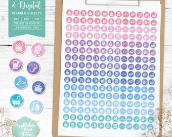 Chores Icons Planner Stickers: Printable & Digital (PDF, PNG, Silhouette)