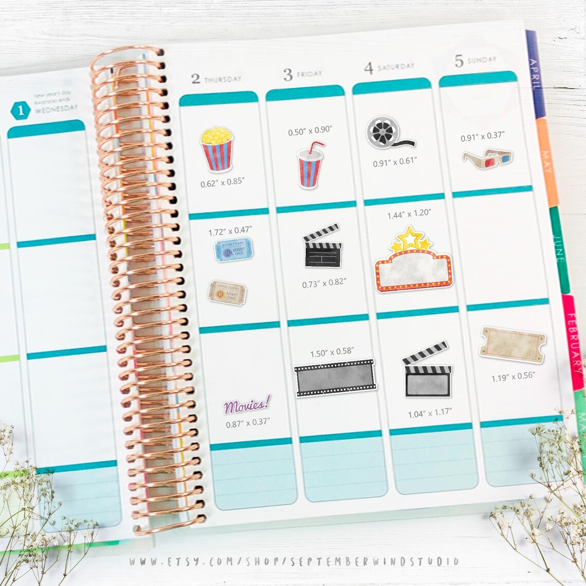 Movie Printable Planner Stickers Watercolor Movie Stickers - Etsy