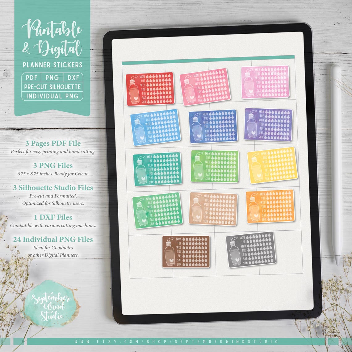 Weekly Water Tracker Stickers, Planner Stickers (printable PDF, PNG) - Etsy
