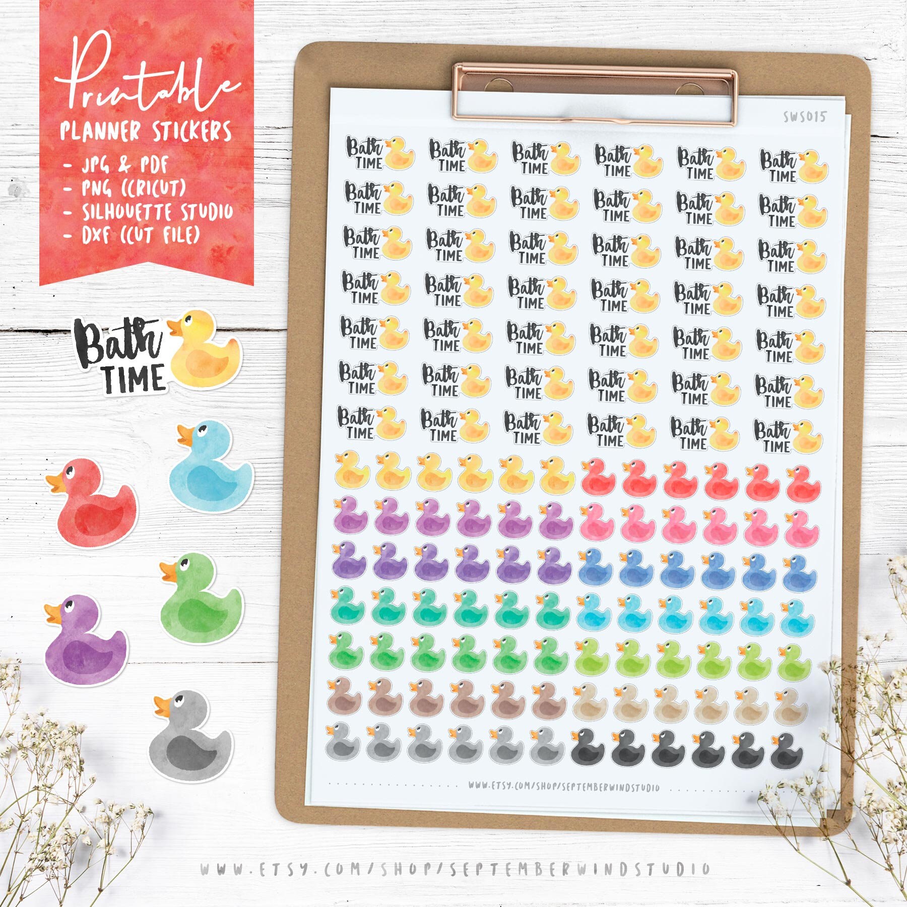Bath Time Printable Planner Stickers Rubber Duck Stickers | Etsy